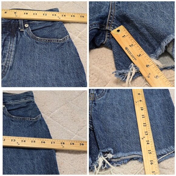 Everlane Womens Blue Denim The Rigid Way High‎ Shorts Fringe Hem Button Fly 26 - Picture 7 of 8